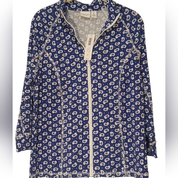 Weekends By Chico's -NWT Blue Paisley Zip Up Jacket W/3/4 Sleeves Pockets,Size 0 - Picture 9 of 12